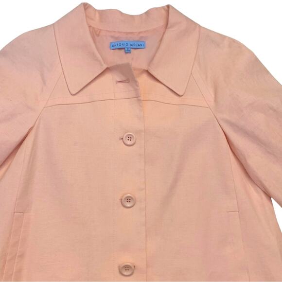 Antonio Melani Peach Cropped Linen Jacket Size 2 Small Orange Salmon Coat Blazer - Picture 8 of 11